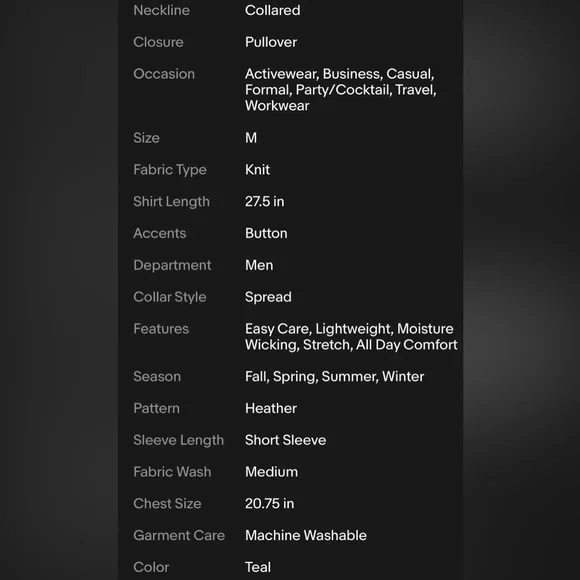 Flag & Anthem Polo Shirt Golf Aqua Teal Medium Short Sleeves Casual Stretch NWT - Picture 9 of 9